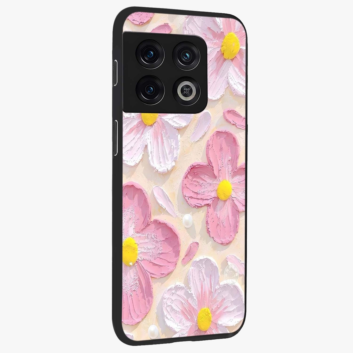 Blush Bloom Texture Glass Case upright view showcasing delicate blush floral texture with modern minimal style.