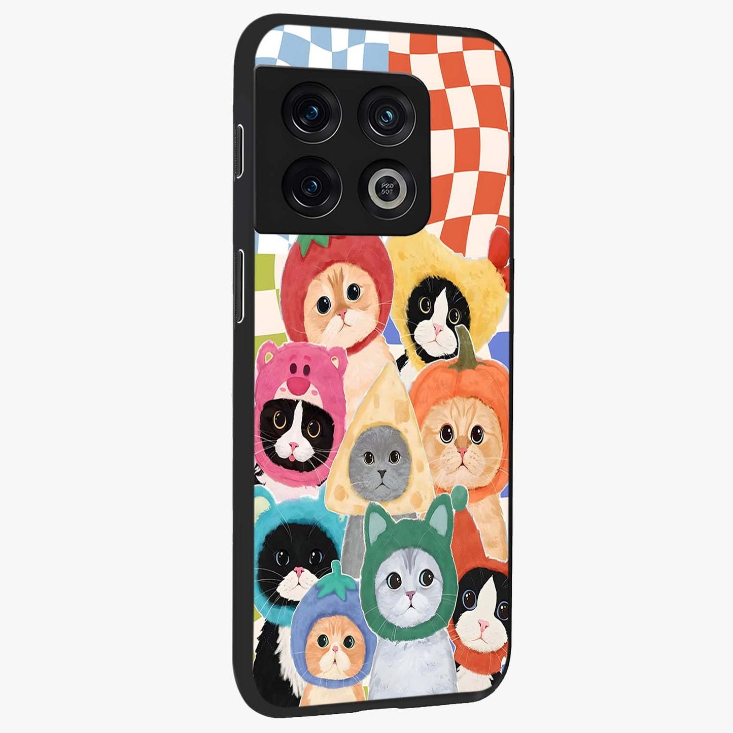 Cats in Fruits Glass Case upright view showcasing charming cat artwork with fun fruity theme.