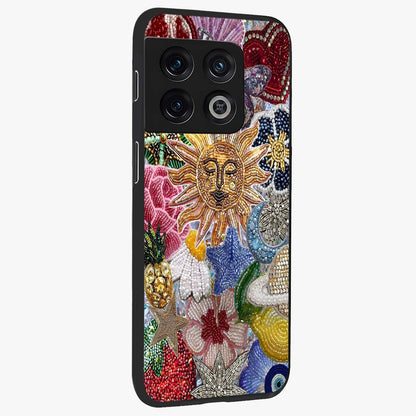 Celestial Floral and Playful Glass Case upright view showcasing whimsical floral artwork with cosmic aesthetic theme.