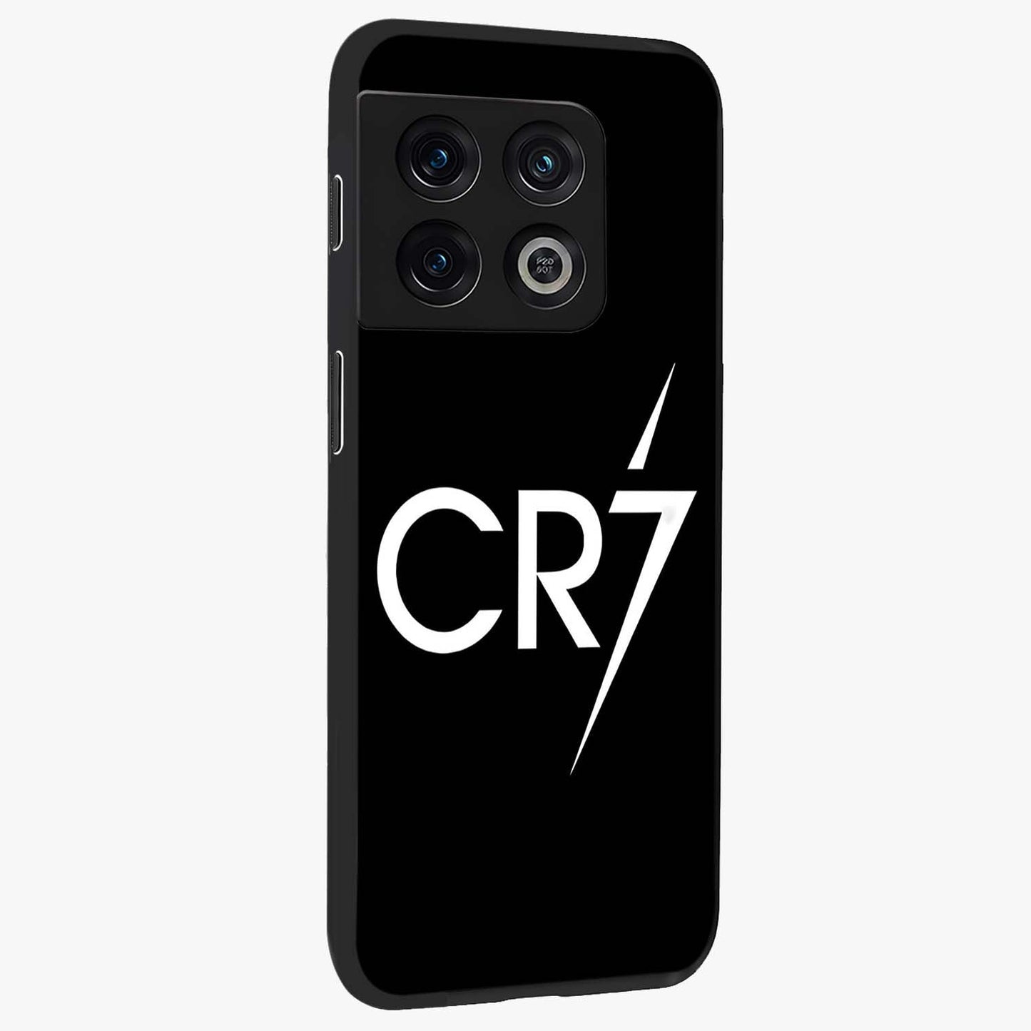 Cr7 Elite Strike Glass Case upright view showcasing energetic football inspired design with modern sports aesthetic.