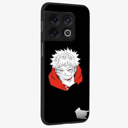 Crimson Chaos Smile Glass Case upright view showcasing expressive chaotic artwork with striking visual theme.