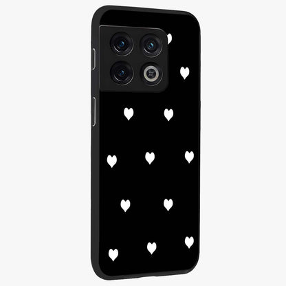 Cute And Simple White Hearts Glass Case upright view showcasing simple white hearts artwork with soft minimal theme.
