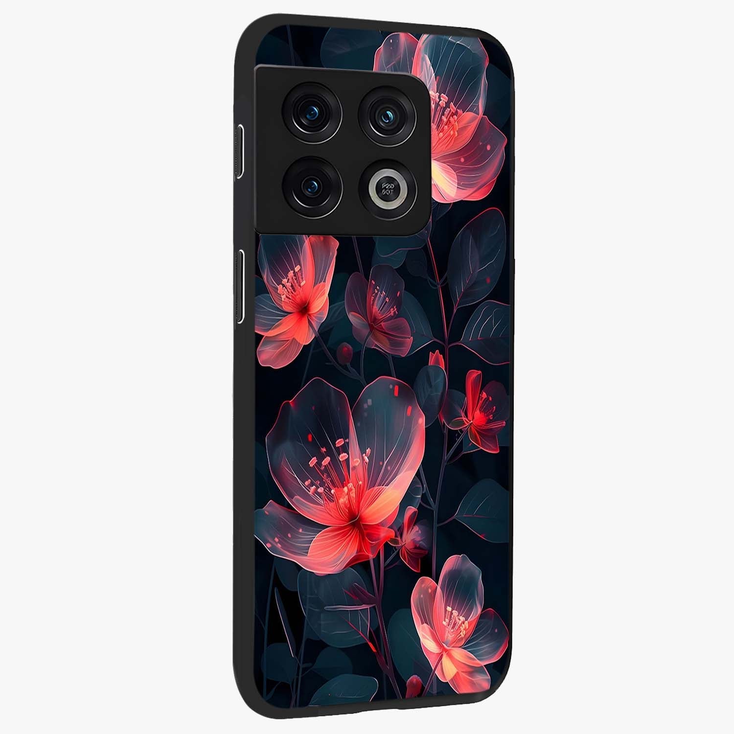 Dark Shade of Flower Glass Case upright view showcasing delicate flower artwork with rich dark floral theme.