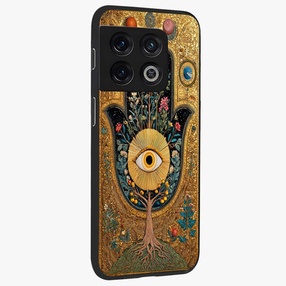 Ethereal Evil Eye Glass Case upright view showcasing celestial evil eye artwork with mystical theme.