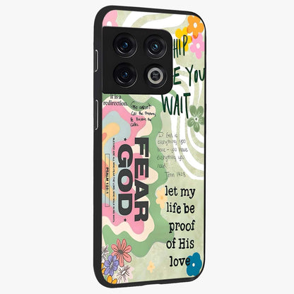 Faith Over Fear Glass Case upright view showcasing bold typography artwork with uplifting motivational theme.