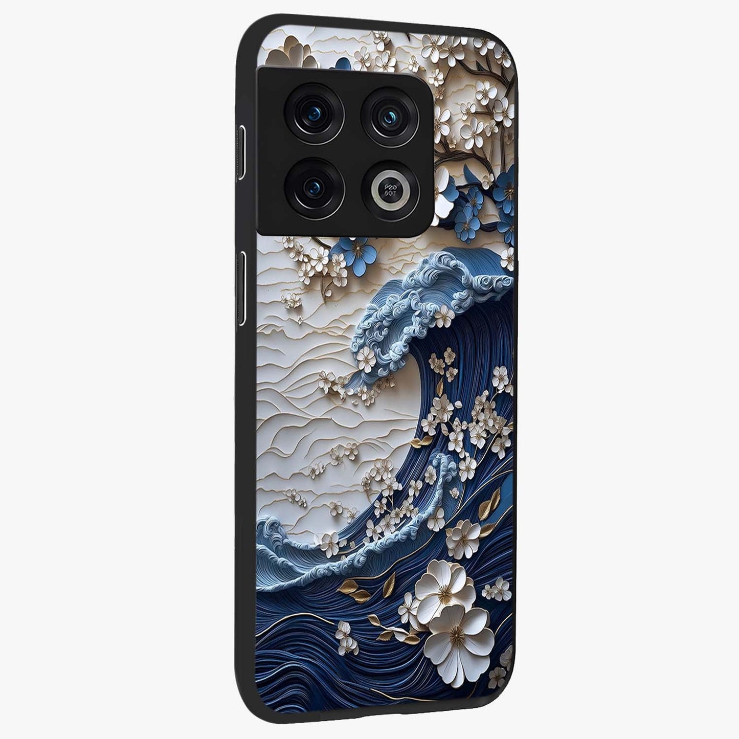 Floral Wave Origami Glass Case upright view showcasing creative floral origami artwork with artistic decorative theme.