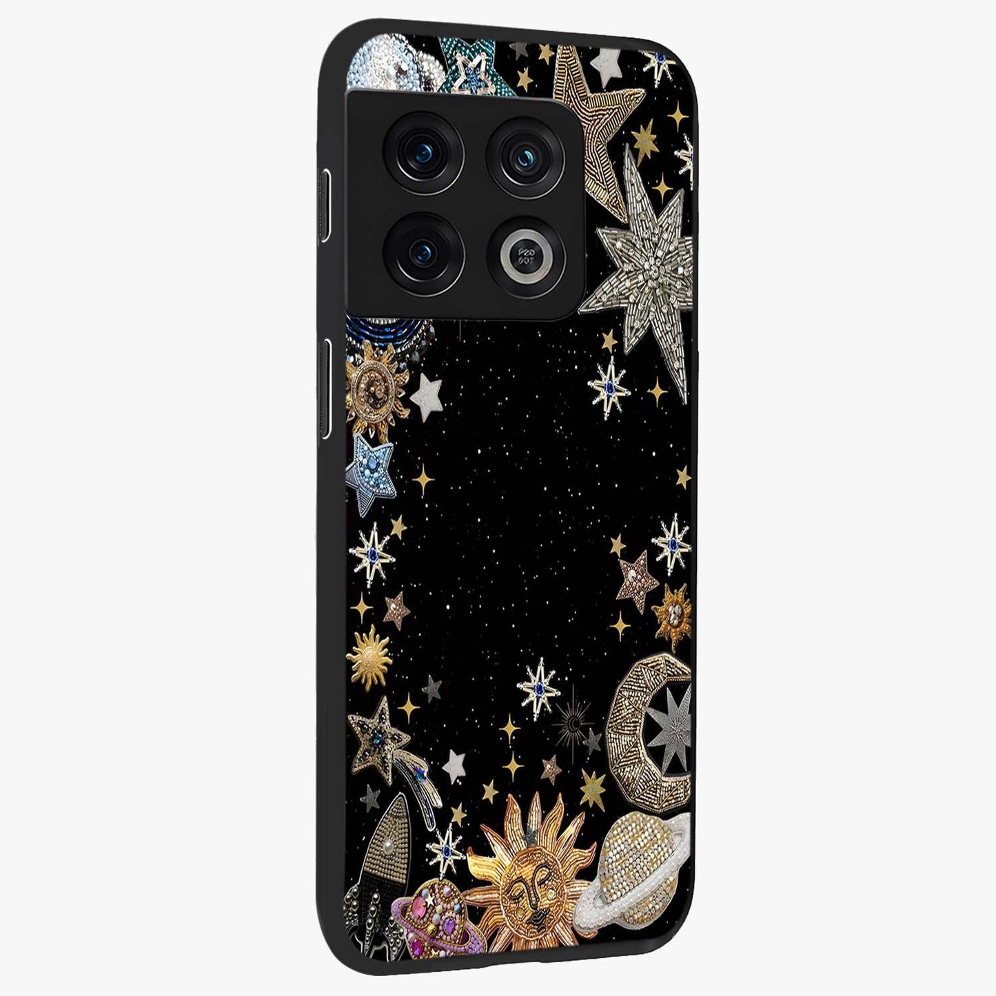 Galactic Jewel Stars Glass Case upright view showcasing glittering star jewel artwork with vibrant galaxy theme.