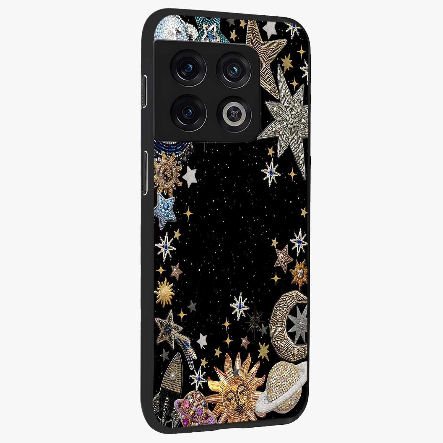 Galactic Jewel Stars Glass Case upright view showcasing glittering star jewel artwork with vibrant galaxy theme.