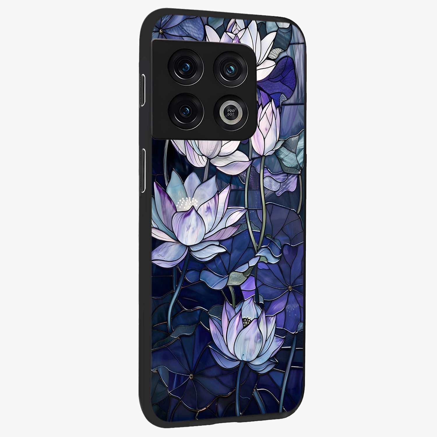 Gloss Petal Rush Glass Case upright view showcasing dynamic floral petal artwork with modern botanical theme.