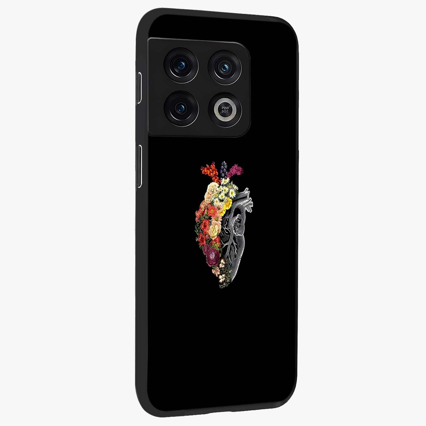 Heart With Flowers Glass Case upright view showcasing decorative heart and floral artwork with sweet romantic theme.