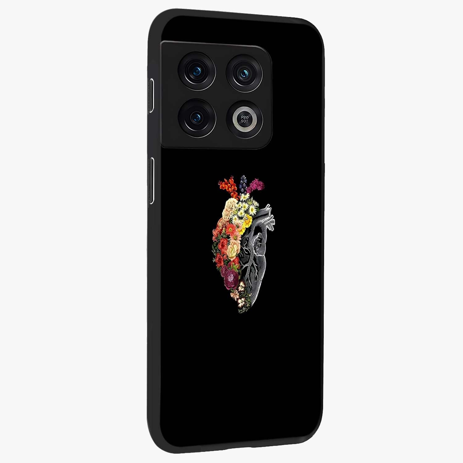 Heart With Flowers Glass Case upright view showcasing decorative heart and floral artwork with sweet romantic theme.