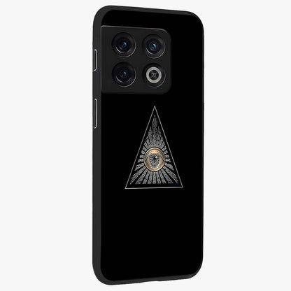 Illuminati Evil Glass Case upright view showcasing striking illuminati artwork with mysterious symbolic theme.
