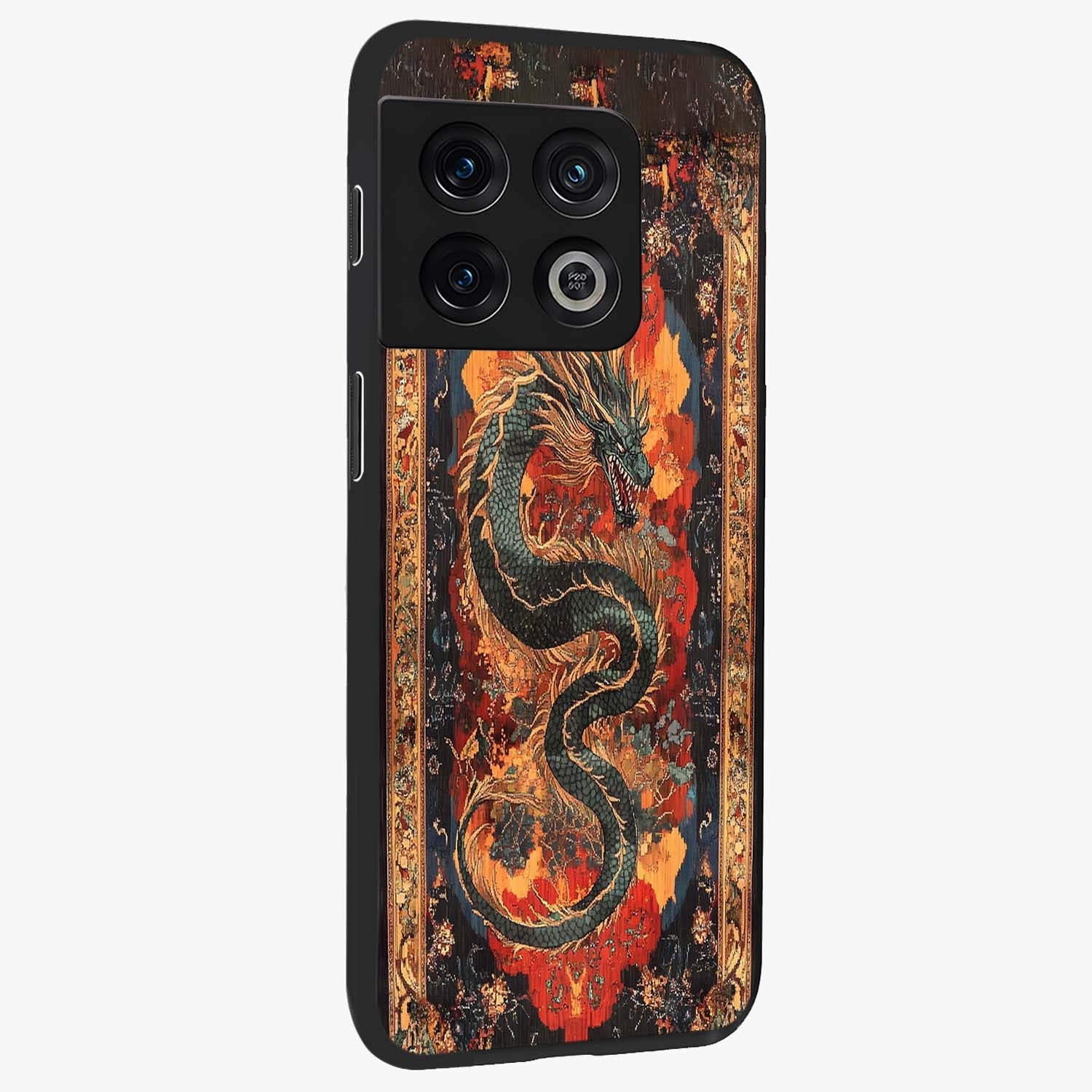 Inferno Dragon Soul Glass Case upright view showcasing intense dragon artwork with fantasy fire theme.
