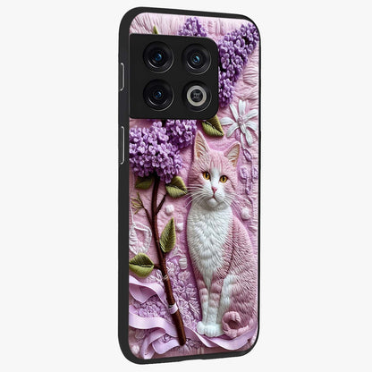 Lavender Cat Whimsy Glass Case upright view showcasing charming cat artwork with whimsical lavender theme.