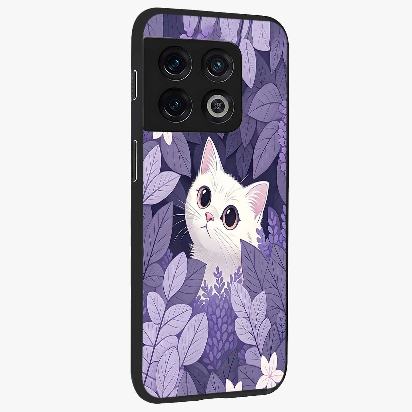 Lilac Hide Peek Cat Glass Case upright view showcasing charming cat artwork with adorable peek theme.