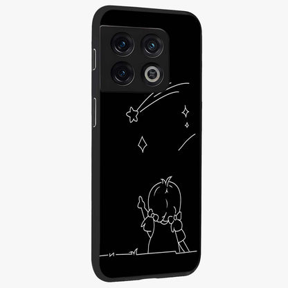Line Art Girl With Shooting Stars Glass Case upright view showcasing delicate shooting stars artwork with minimal artistic theme.