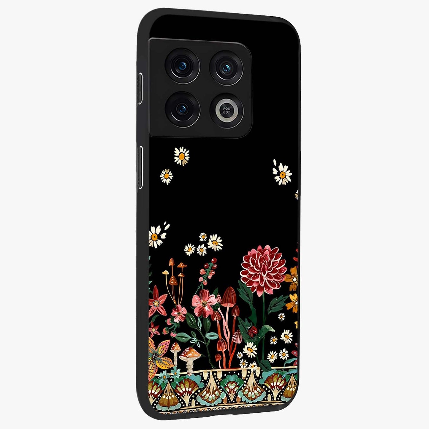 Midnight Bloom Pattern Glass Case upright view showcasing decorative floral artwork with deep night themed palette.