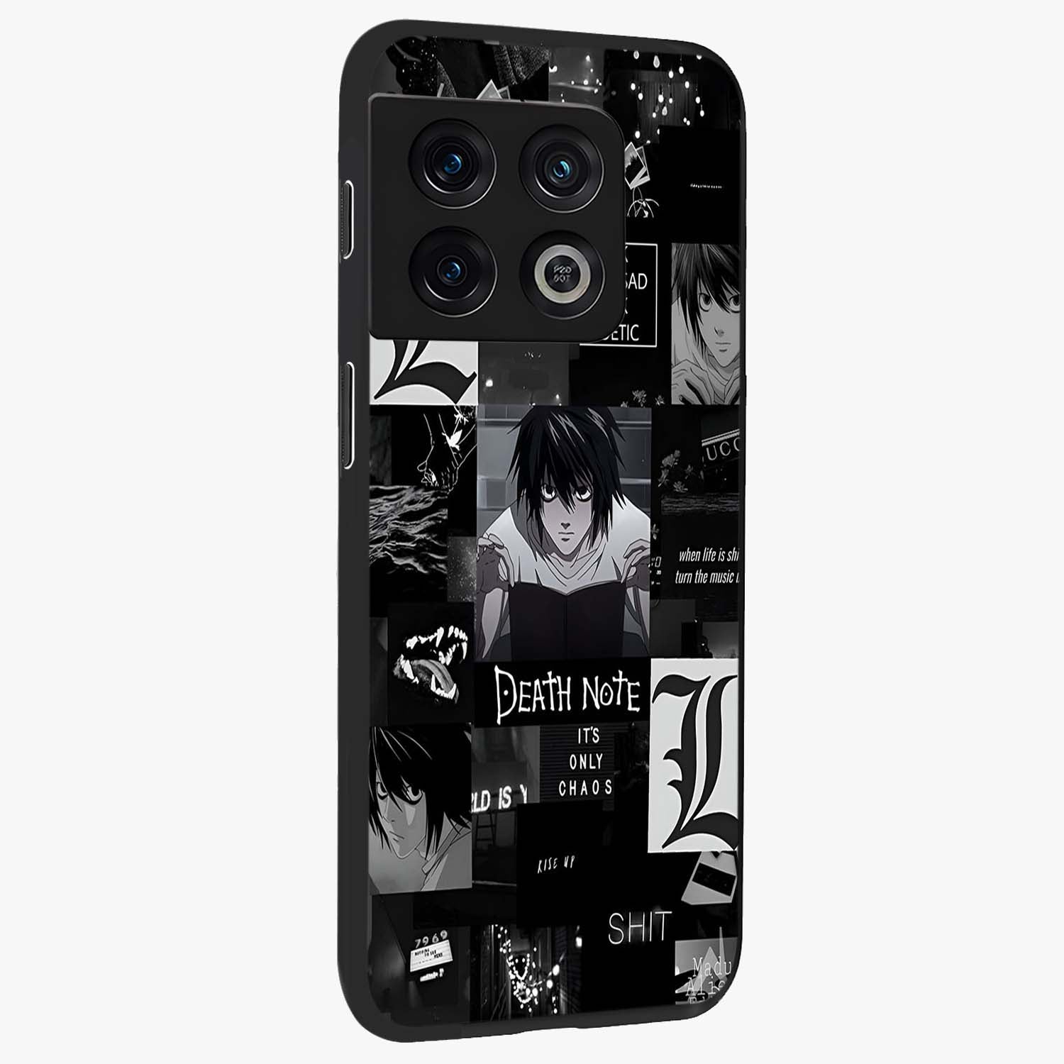 Midnight Chaos Mind Glass Case upright view showcasing expressive abstract artwork with bold dark theme.