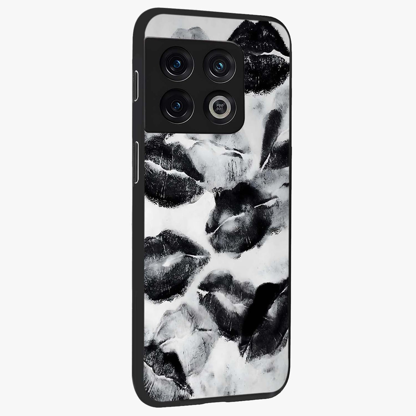 Midnight Kiss Marks Glass Case upright view showcasing stylish kiss mark artwork with trendy romantic theme.
