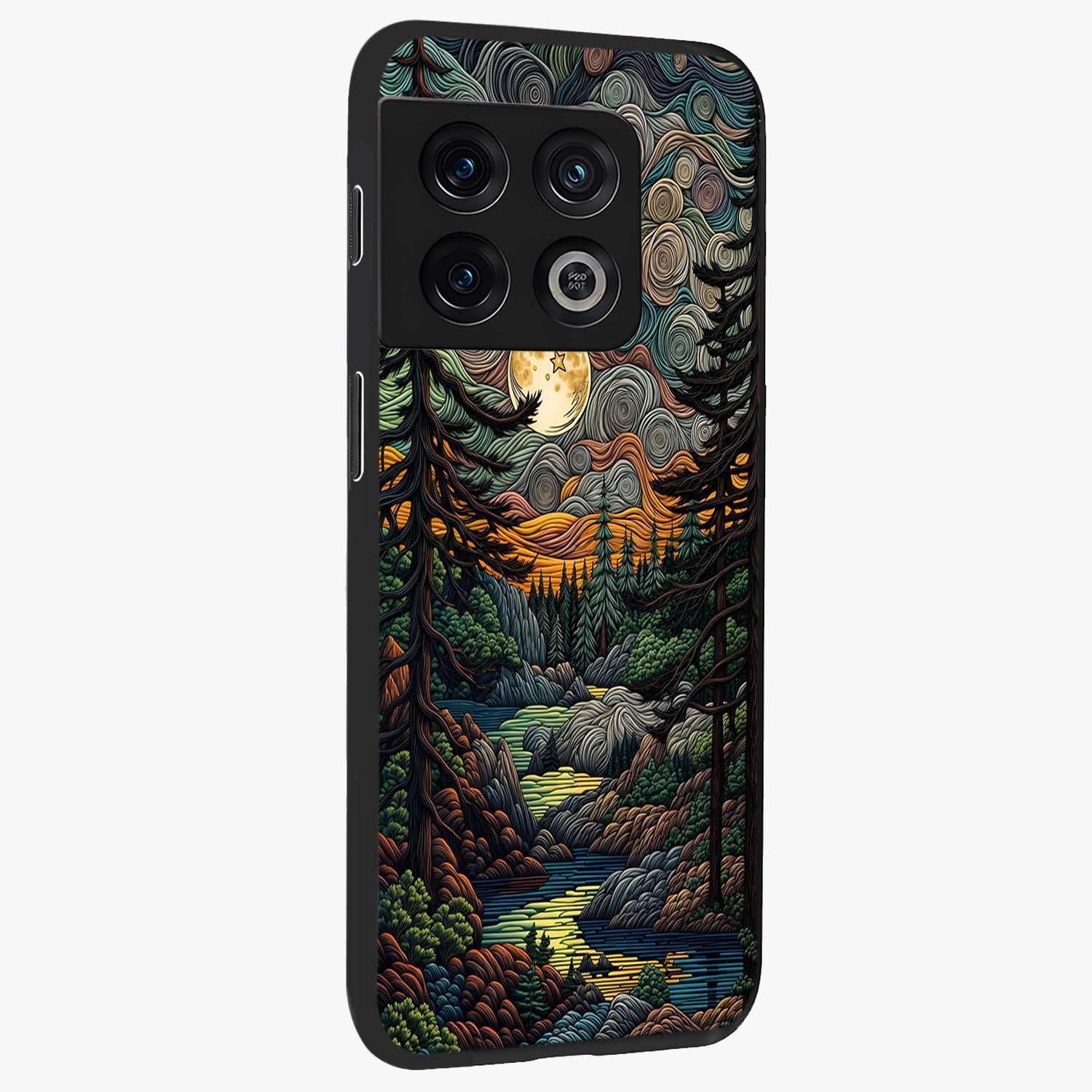 Moonlight Forest Dream Glass Case upright view showcasing magical forest artwork with calm night theme.