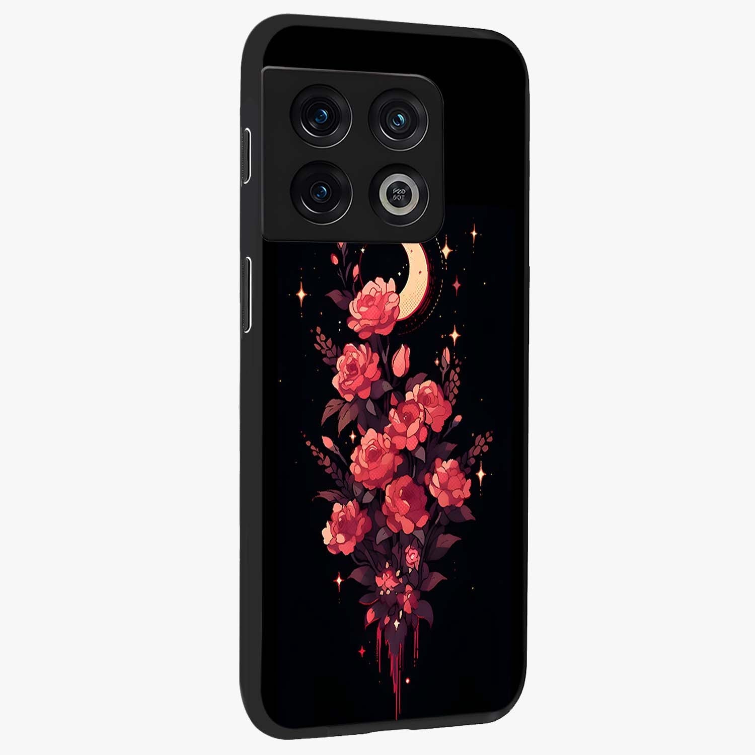 Moonlit Floral Elegance Glass Case upright view showcasing delicate floral artwork with refined night inspired theme.