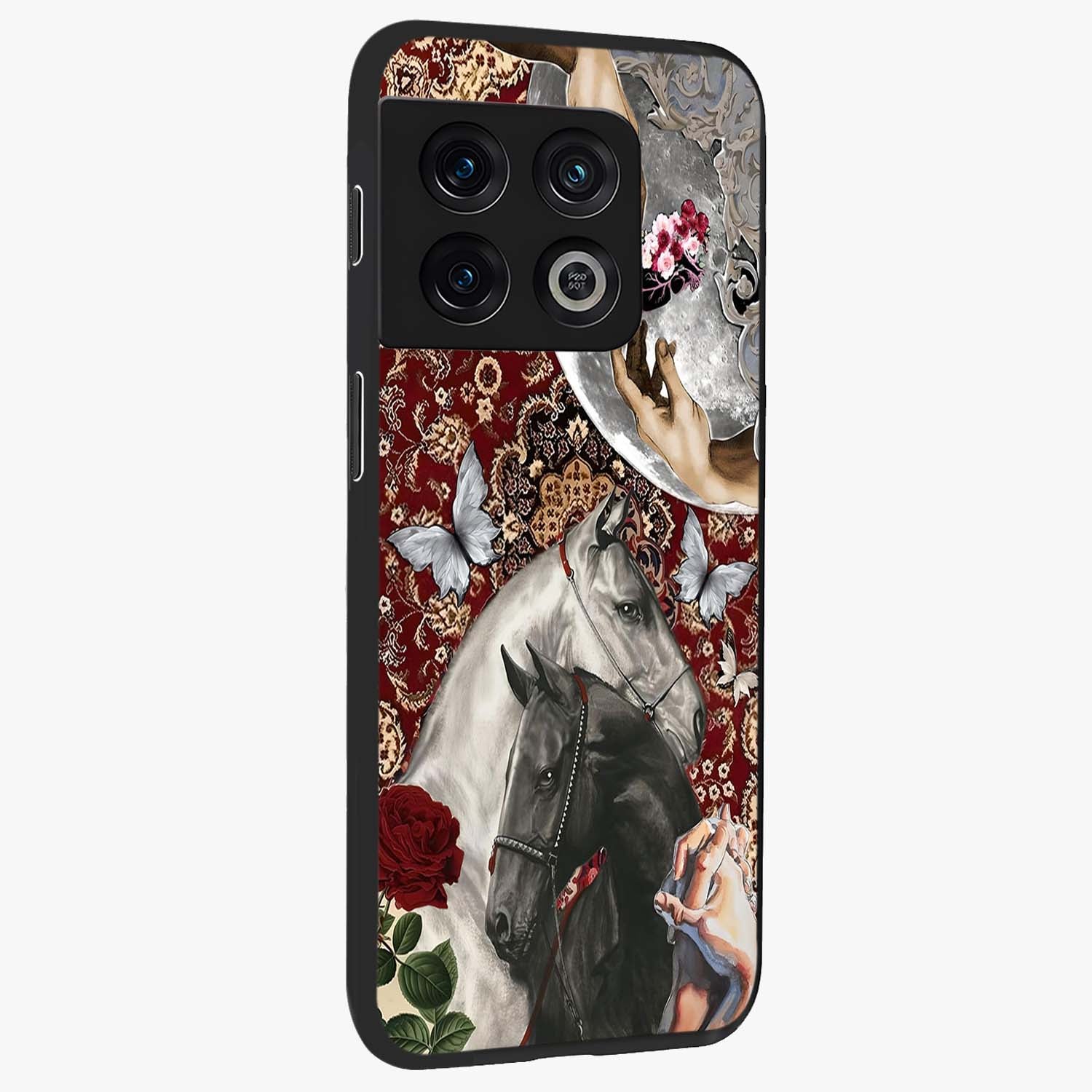 Moonlit Royal Stallion Glass Case upright view showcasing dramatic horse artwork with glowing moon themed design.