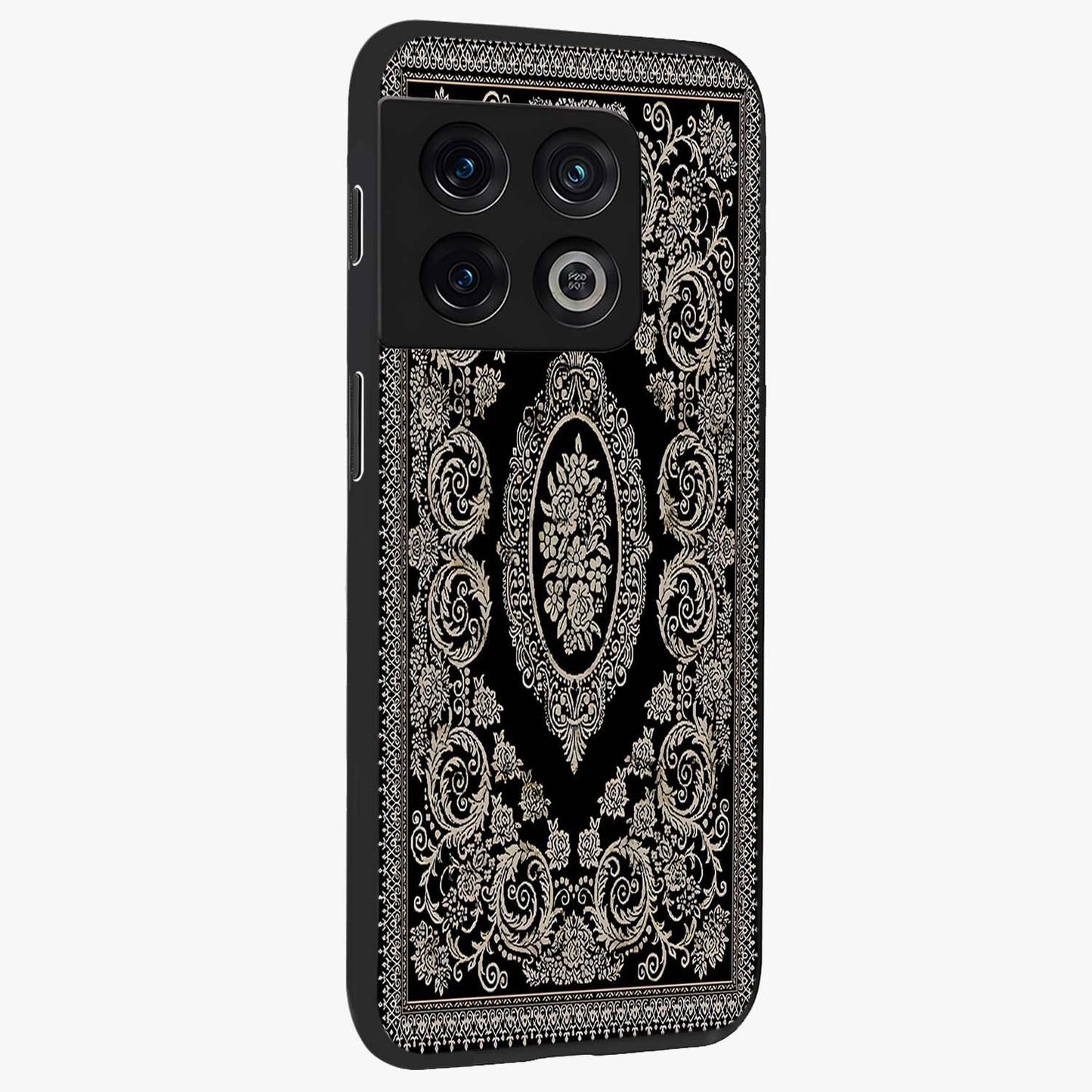 Noir Bloom Elegance Glass Case upright view showcasing graceful floral artwork with luxurious dark theme.