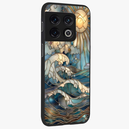 Oceanic Stained Printed Glass Case upright view showcasing decorative ocean pattern artwork with vibrant marine theme.