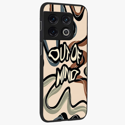 Out Of Mind Glass Case upright view showcasing striking typography artwork with edgy conceptual theme.
