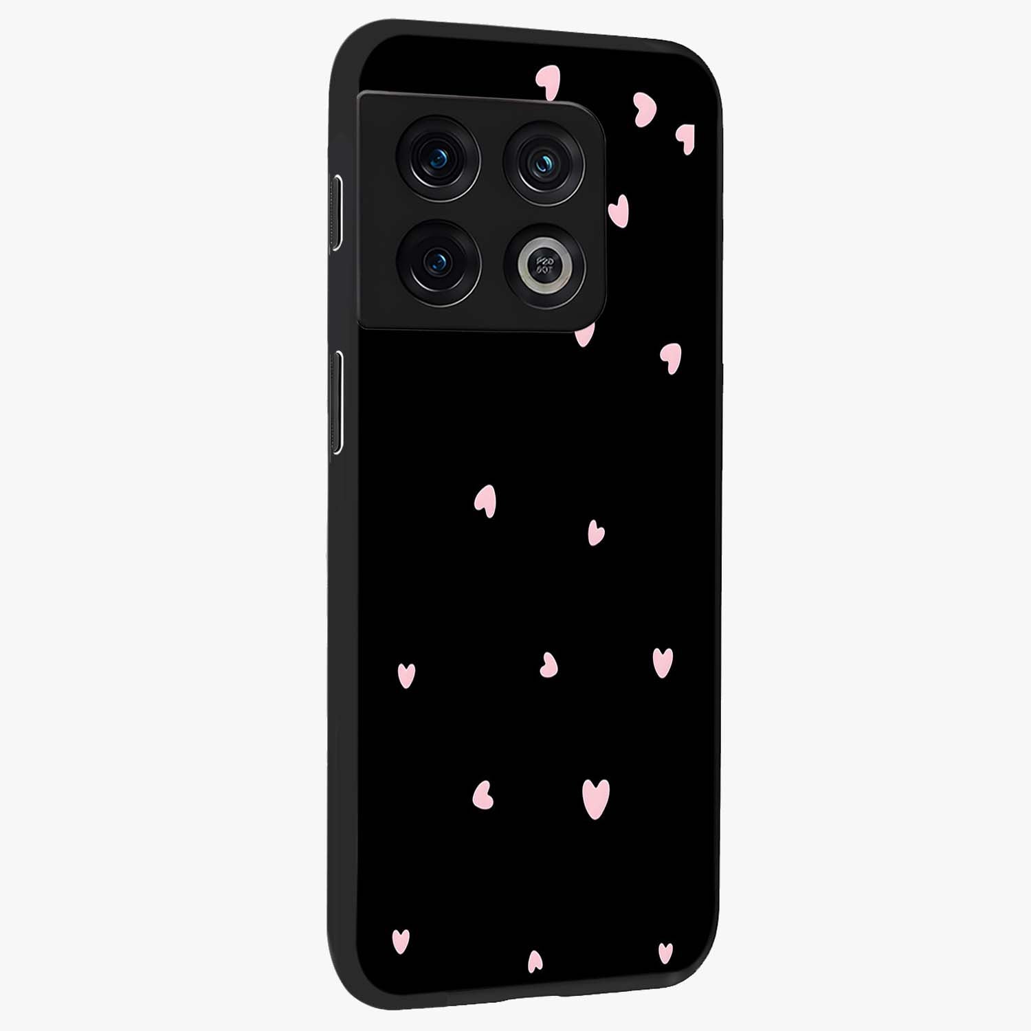Pink Love Drops Glass Case upright view showcasing charming heart drop artwork with romantic playful theme.