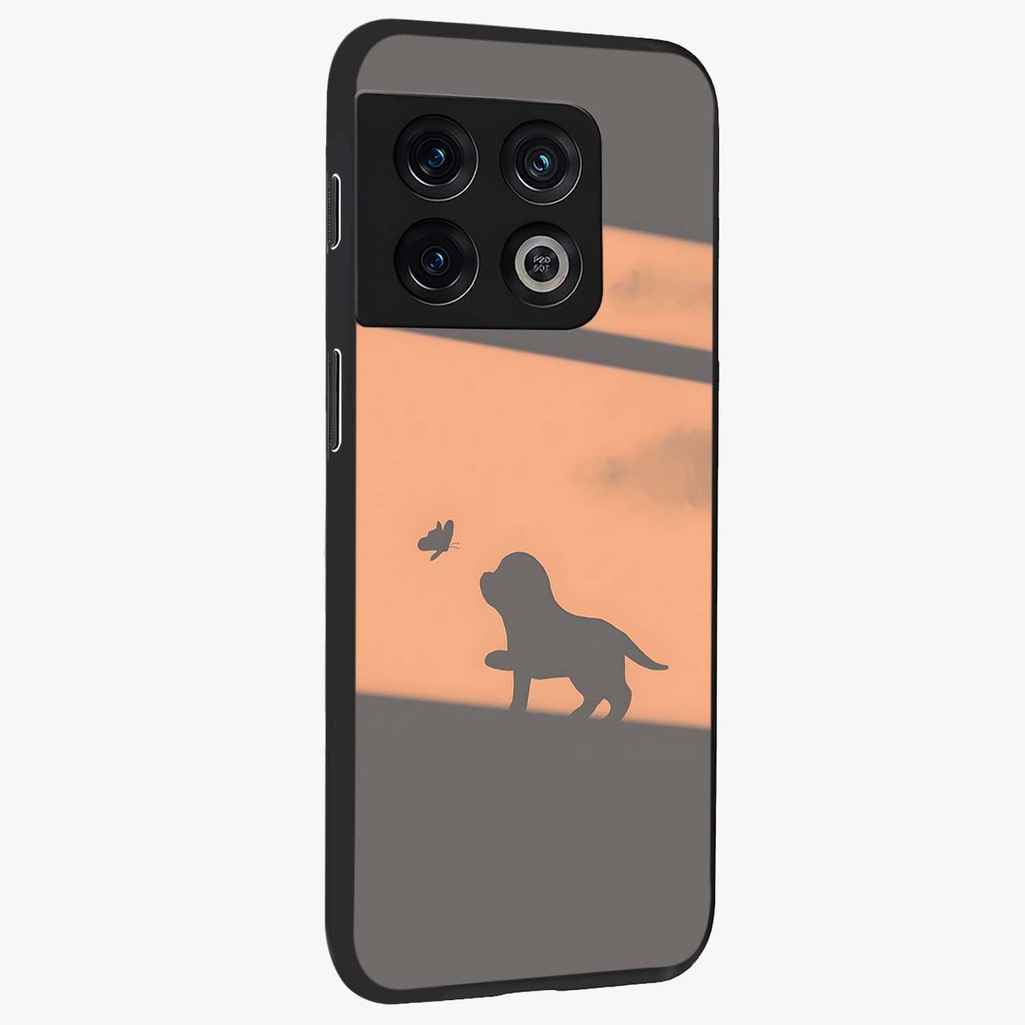 Puppy Shadow Art Glass Case upright view showcasing charming puppy artwork with creative silhouette theme.