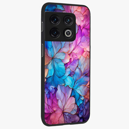 Radiant Floral Whirl Glass Case upright view showcasing lively floral artwork with decorative swirl theme.