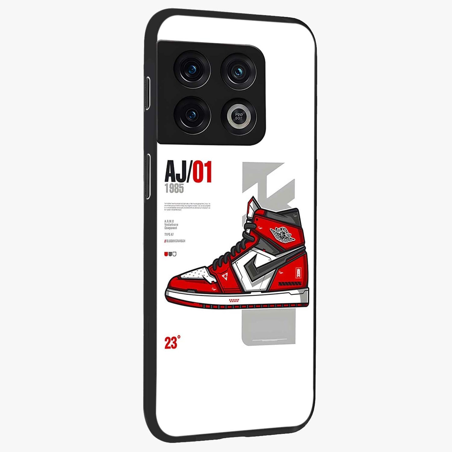 Retro Sneaker Blueprint Glass Case upright view showcasing stylish sneaker illustration with vintage streetwear theme.