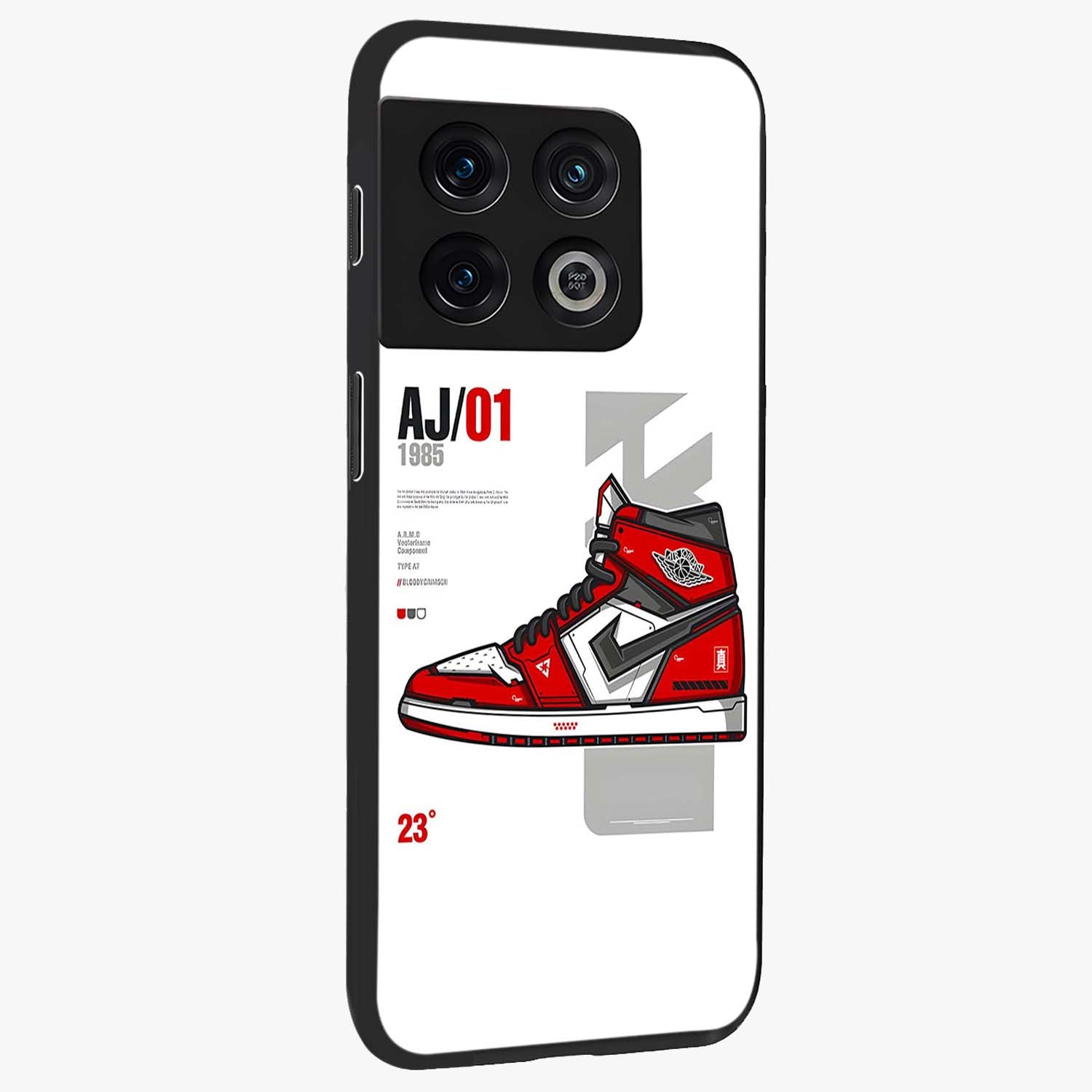 Retro Sneaker Blueprint Glass Case upright view showcasing stylish sneaker illustration with vintage streetwear theme.