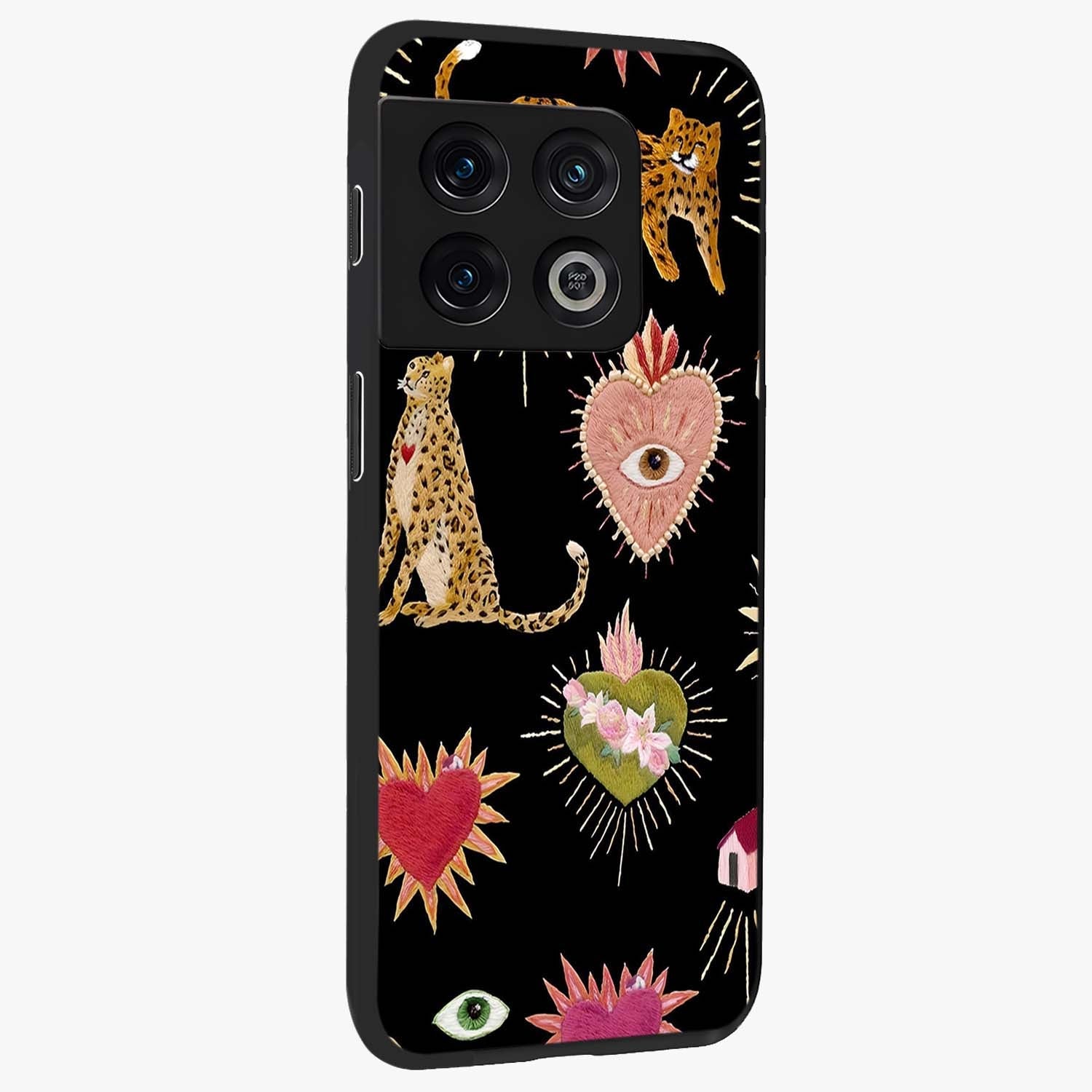 Sacred Jungle Heart Glass Case upright view showcasing vibrant jungle artwork with symbolic heart theme.
