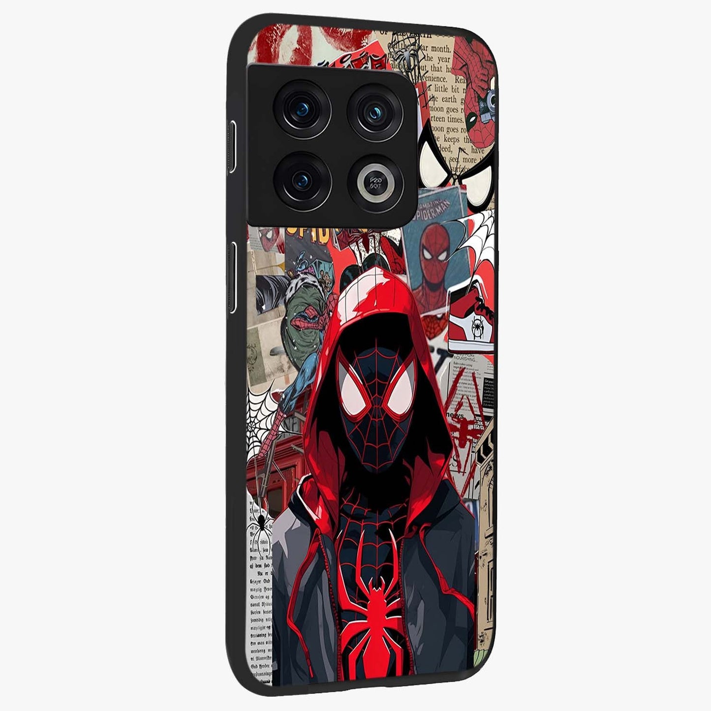 Spider Collage Street Glass Case upright view showcasing bold superhero artwork with urban street theme.