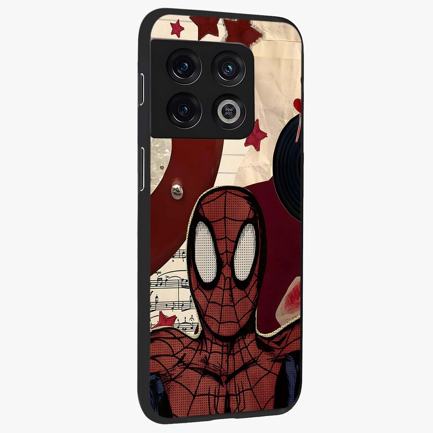 Web Warrior Vibes Glass Case upright view showcasing energetic superhero artwork with bold action theme.