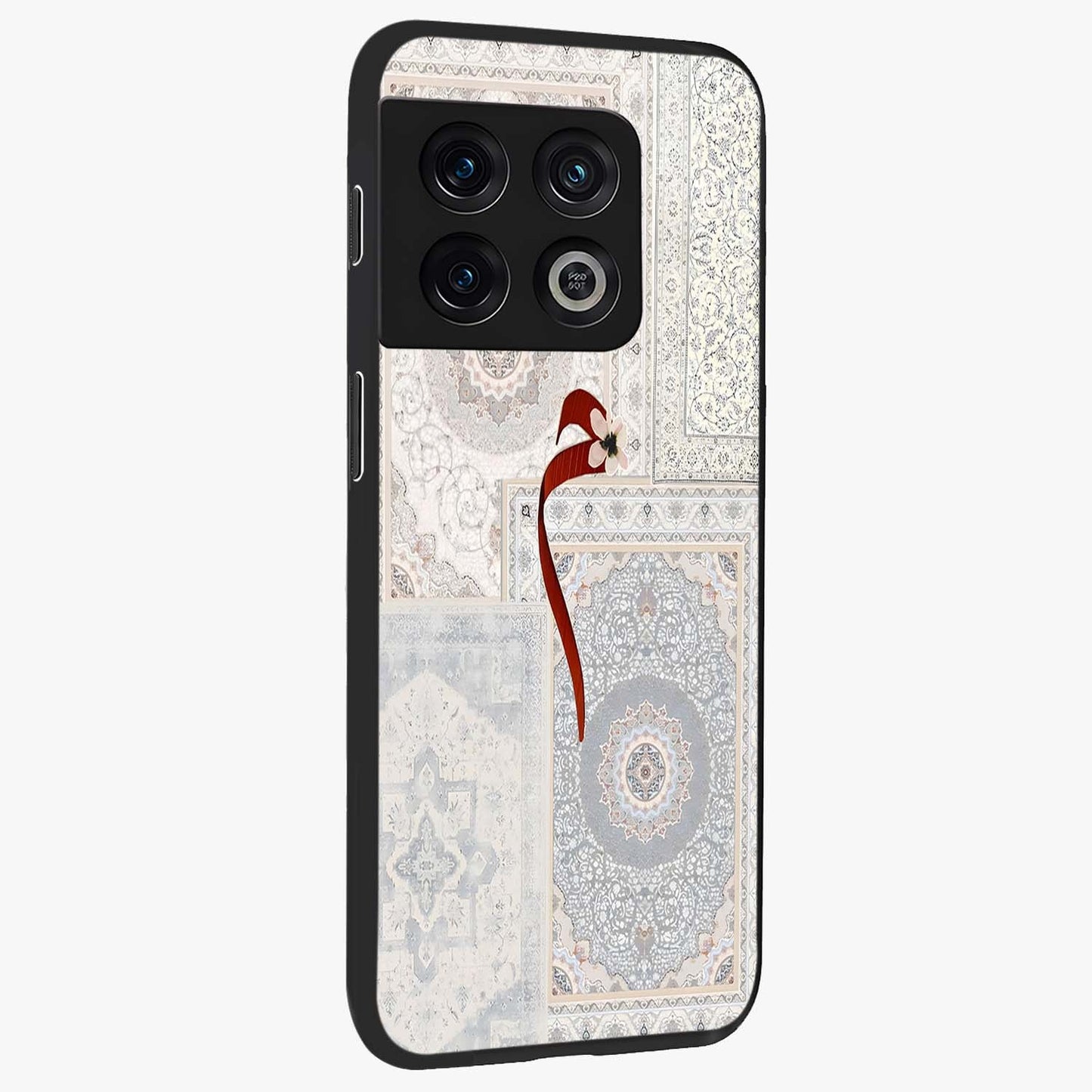 White Aesthetic Bow Glass Case upright view showcasing delicate ribbon bow artwork with cute minimalist theme.