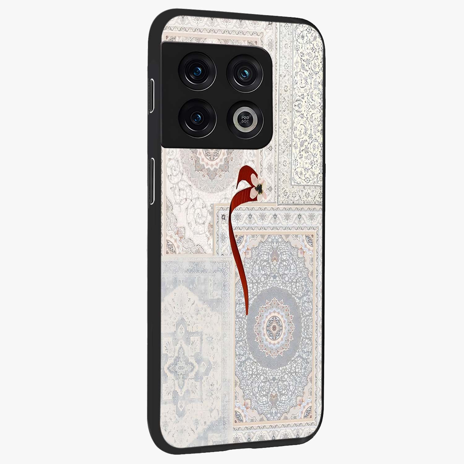 White Aesthetic Bow Glass Case upright view showcasing delicate ribbon bow artwork with cute minimalist theme.