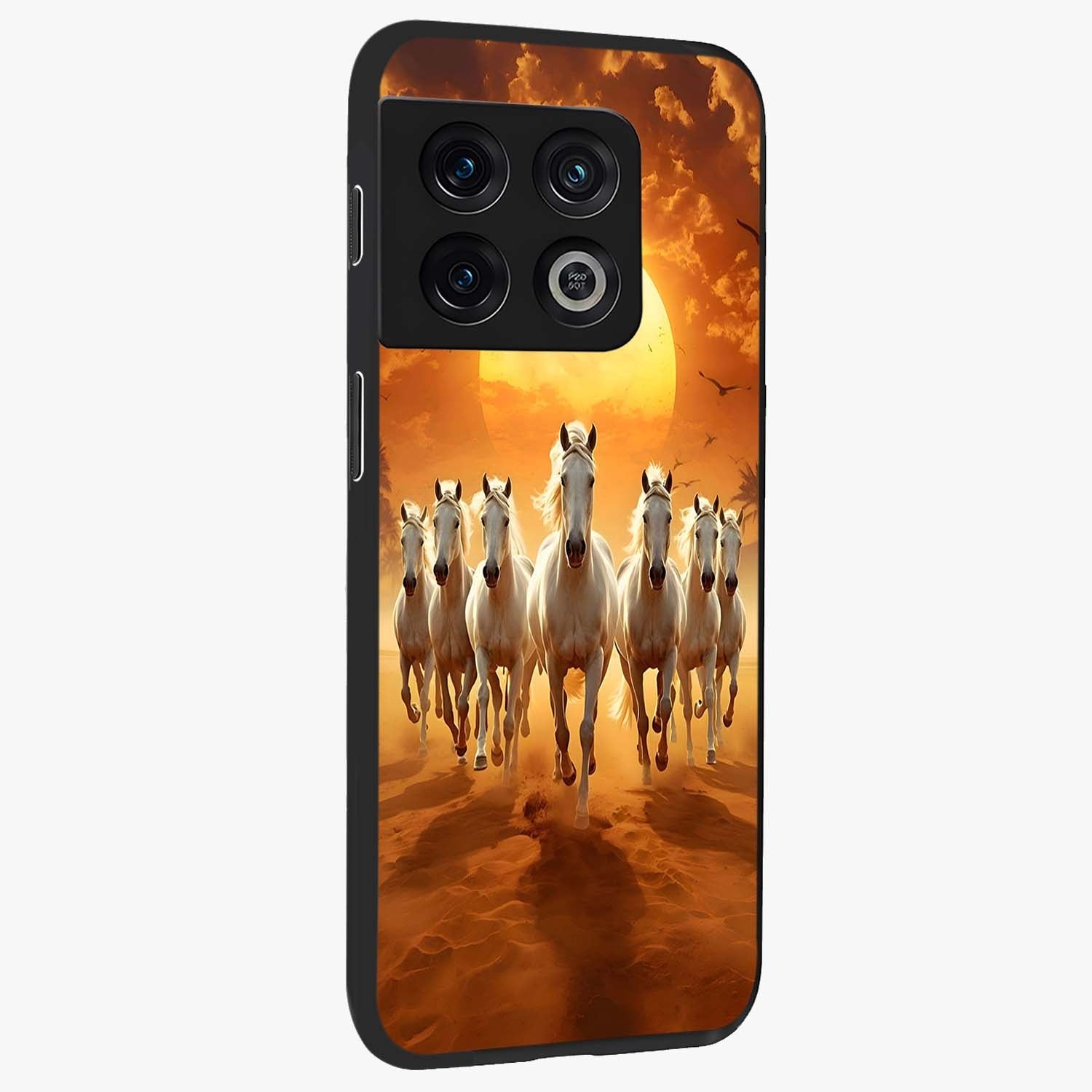 Wild Sunset Majesty Glass Case upright view showcasing dramatic sunset artwork with bold nature theme.