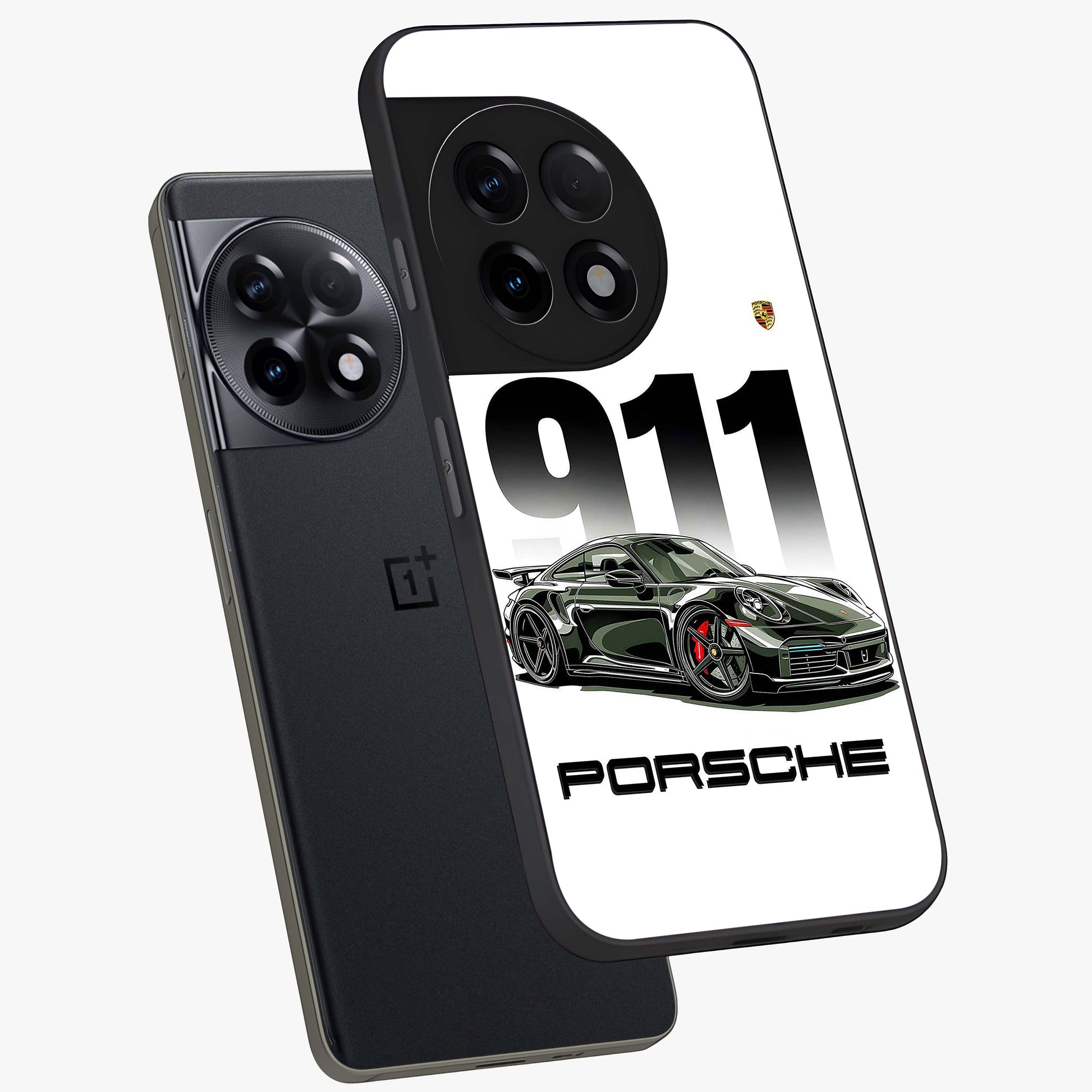 911 Turbo Dominance Glass Case for 1+11R premium angled mockup showcasing glossy glass finish and racing inspired design