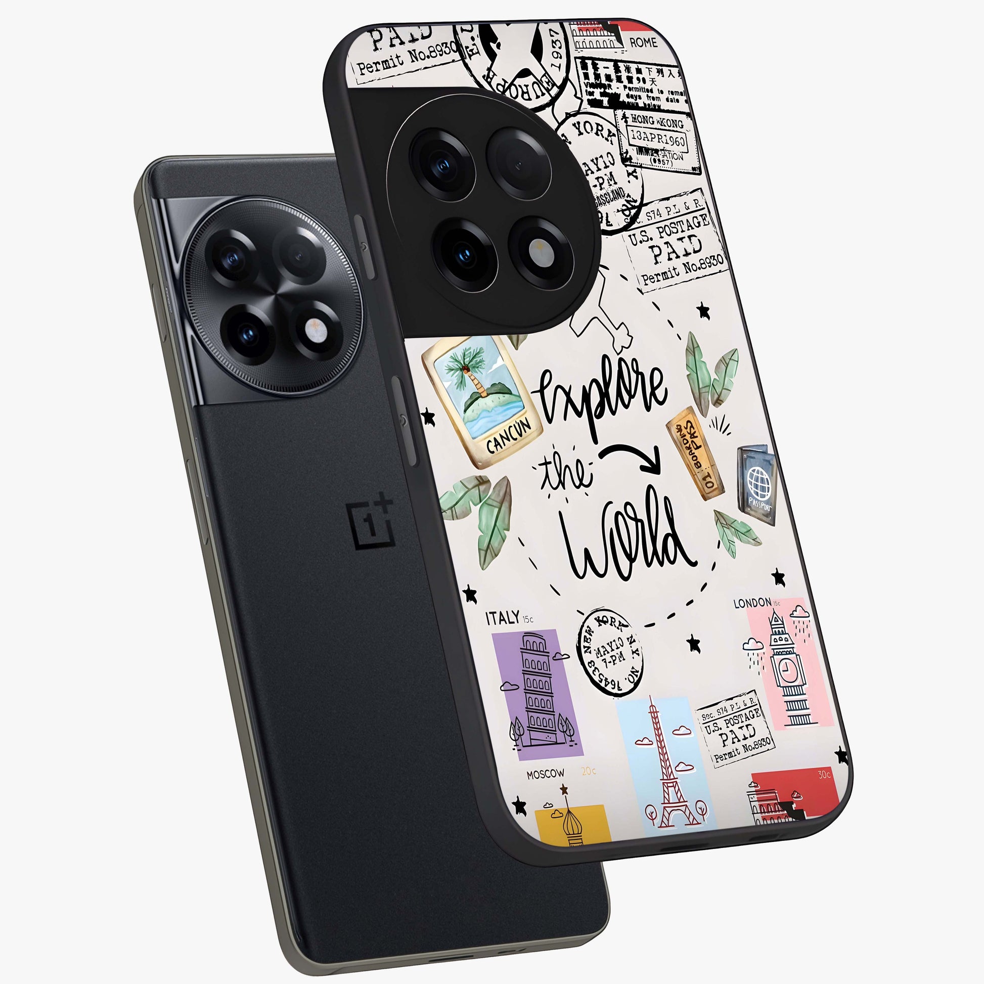 Adventure Awaits Art Glass Case for 1+11R angled display showcasing glossy finish and adventure themed design