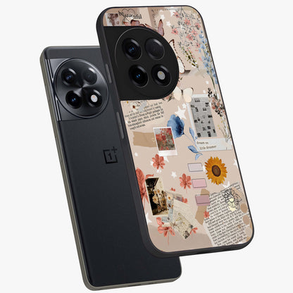 Aesthetic Butterfly Glass Case for 1+11R angled mockup showcasing glossy glass finish and delicate wing details