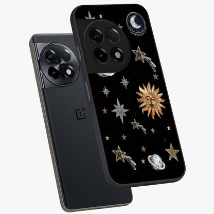 Beaded Cosmic Dreams Glass Case for 1+11R angled mockup showcasing glossy finish and vibrant galaxy detailing