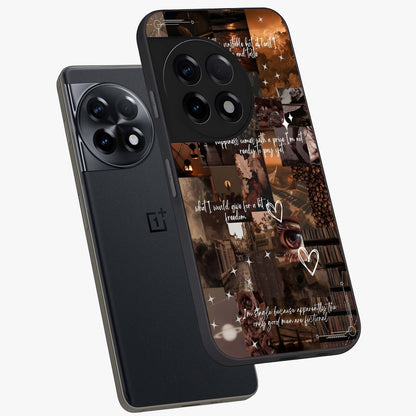 Bittersweet Aesthetic Chaos Glass Case for 1+11R angled mockup showcasing glossy finish and artistic chaotic design