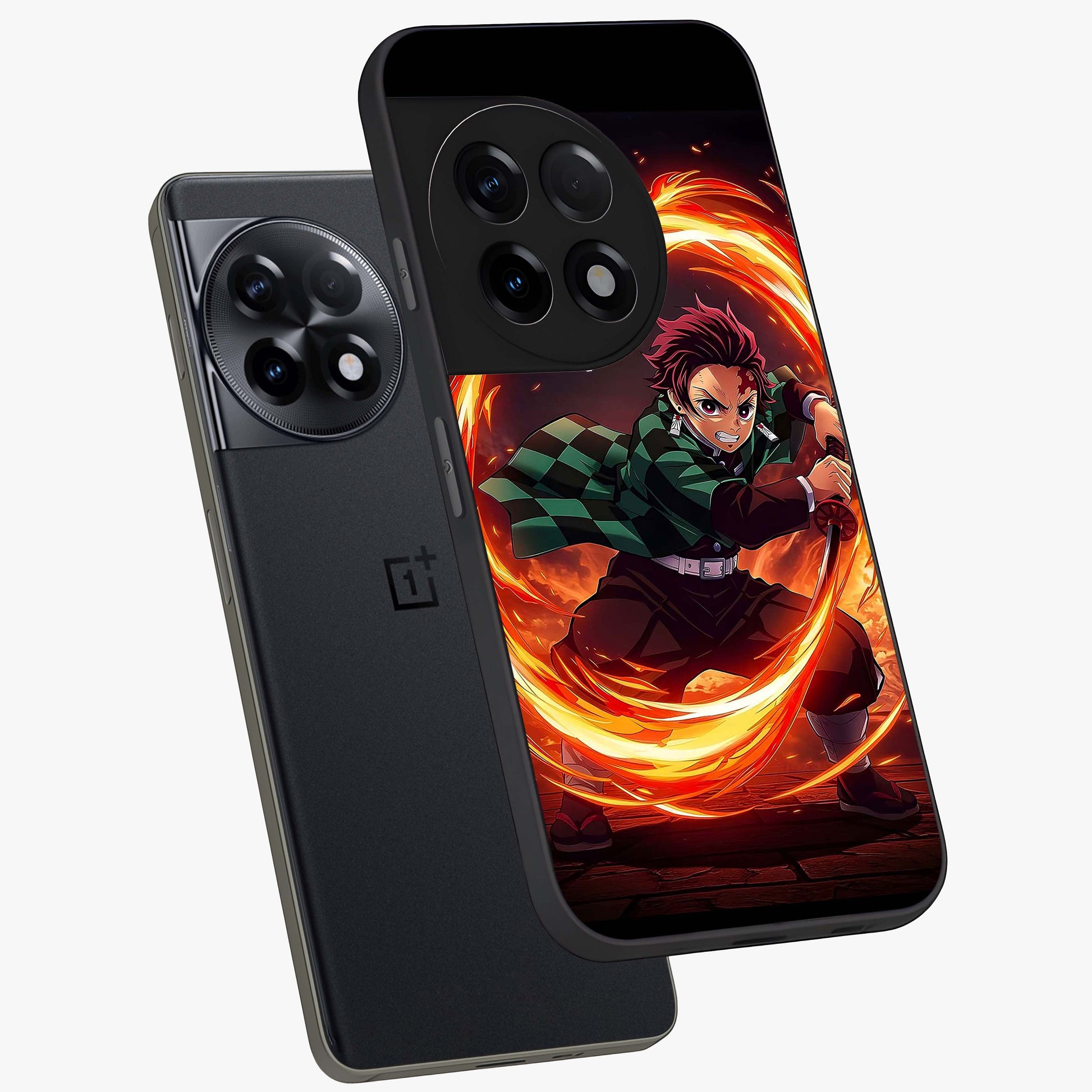 Blazing Sword Resolve Glass Case for 1+11R captured at a warm angle highlighting sharp fiery details, gloss, and edge clarity.