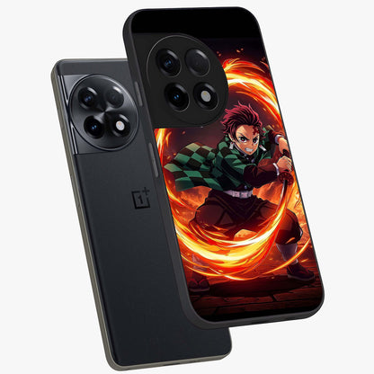 Blazing Sword Resolve Glass Case for 1+11R captured at a warm angle highlighting sharp fiery details, gloss, and edge clarity.