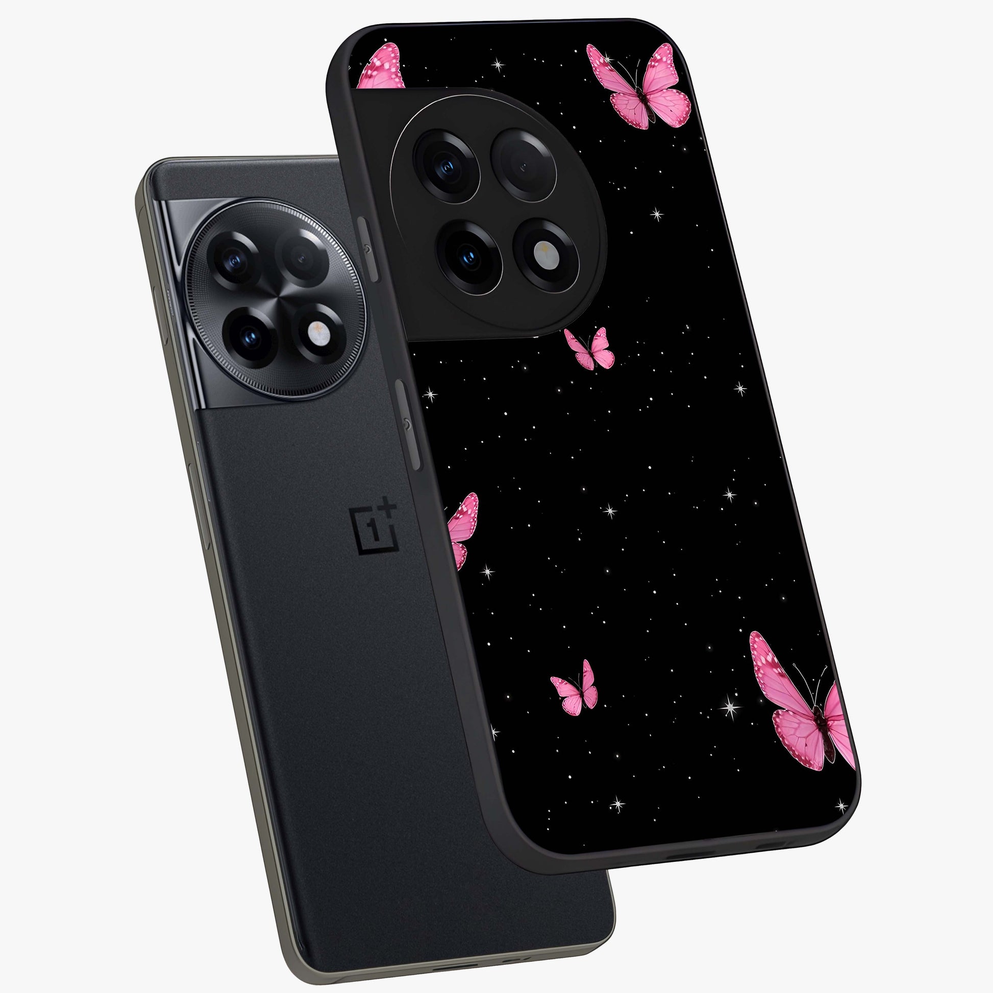 Blinking Butterfly Glass Case for 1+11R captured at a warm angle highlighting soft wing details, gloss, and edge clarity.