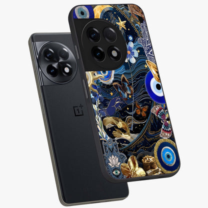 Celestial Blessing Shield Glass Case for 1+11R angled mockup showcasing glossy finish and divine design elements