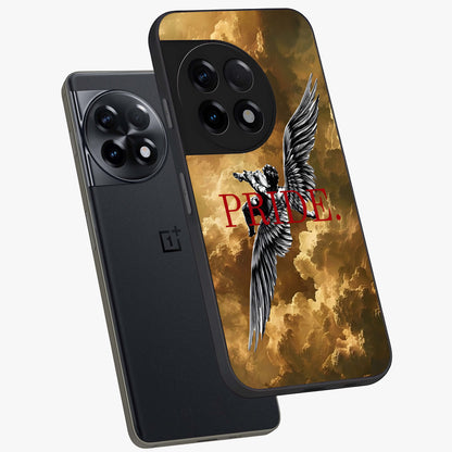 Celestial Fallen Pride Glass Case for 1+11R angled mockup showcasing glossy glass finish and intense night sky detailing